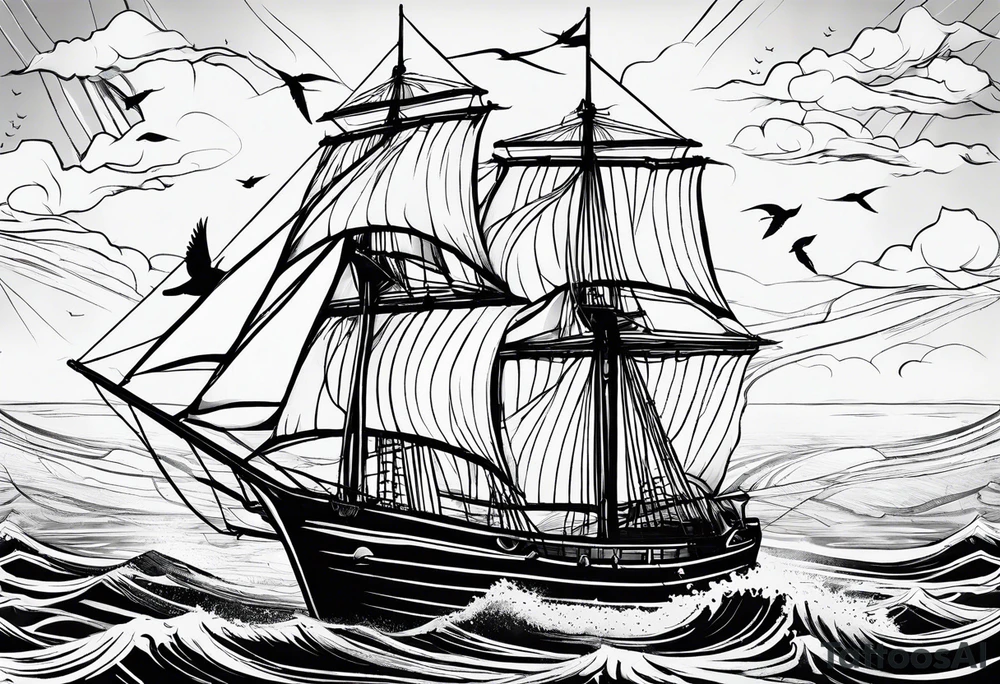 Swallows, sail boat, the ocean tattoo idea