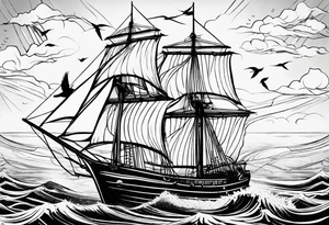 Swallows, sail boat, the ocean tattoo idea