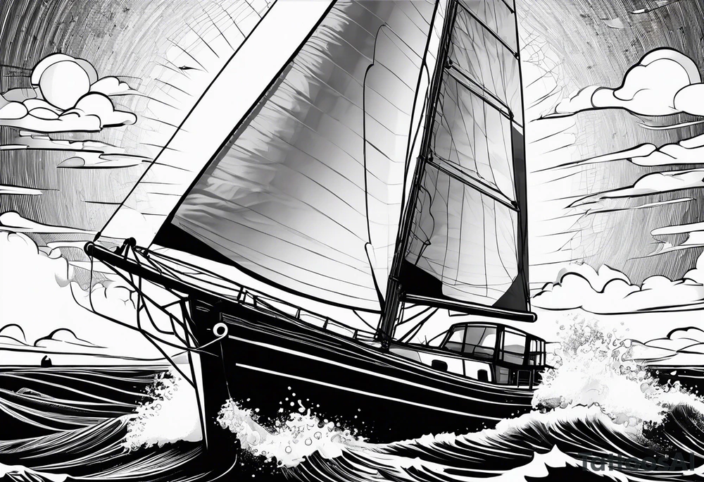 sailboat sail patched in such a way that it resembles a maritime lighthouse. tattoo idea