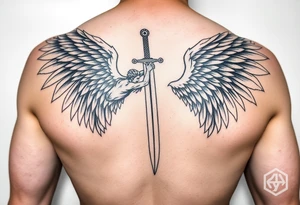 I want an archangel fighting with sword tattoo idea