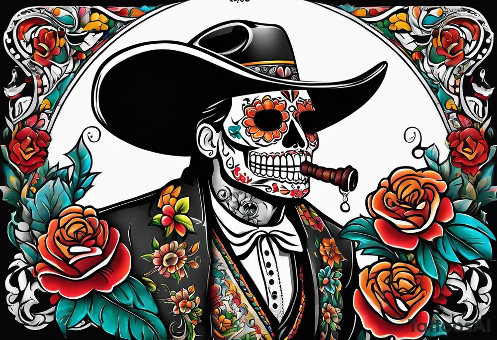 Mexico day of dead  man standing
 drink horizontal cover up tattoo idea