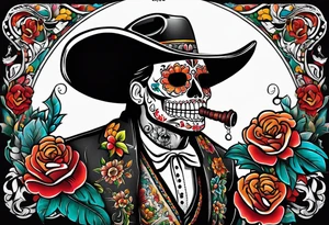Mexico day of dead  man standing
 drink horizontal cover up tattoo idea