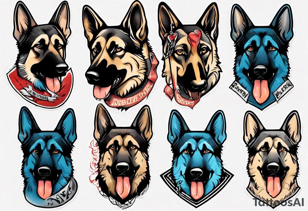 German Shepherd with banner underneath tattoo idea