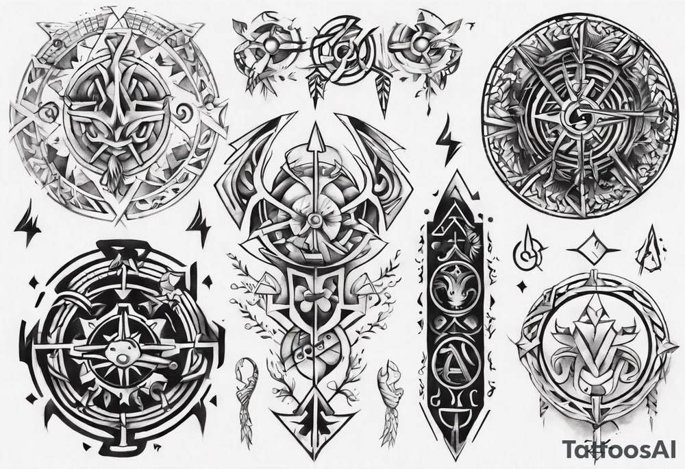 Upper arm sleeve of nordic symbols tattoo idea