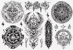 Upper arm sleeve of nordic symbols tattoo idea
