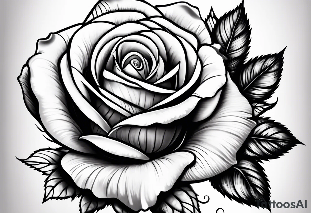 Realistic rose portrait with dove flying and rose in its mouth tattoo idea