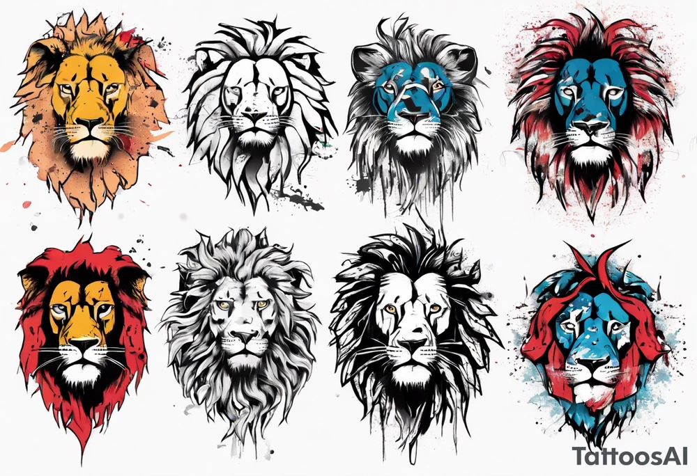 Lion, trash polka tattoo idea