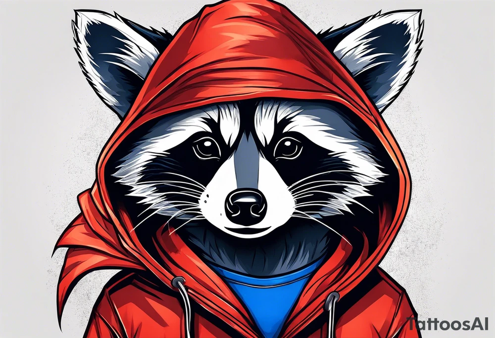 raccoon wearing a Superman hoodie tattoo idea