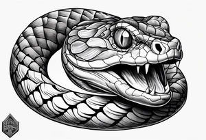 Copperhead full length from above with head turned up and mouth open and copper colored eyes tattoo idea