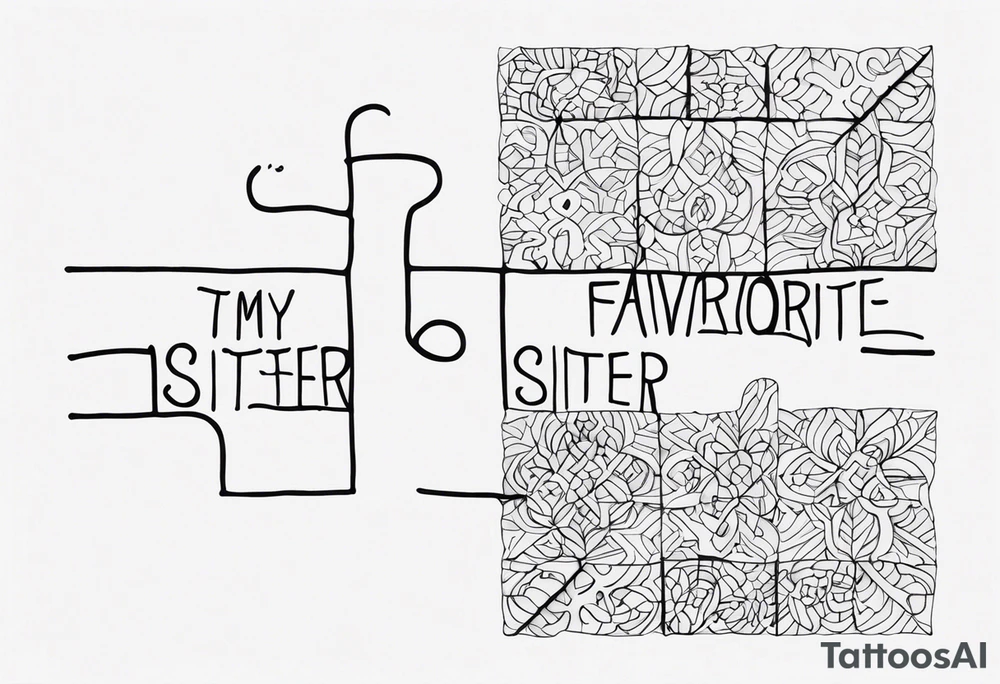 small, delicate puzzle piece with the handwritten words "to my favorite sister" tattoo idea