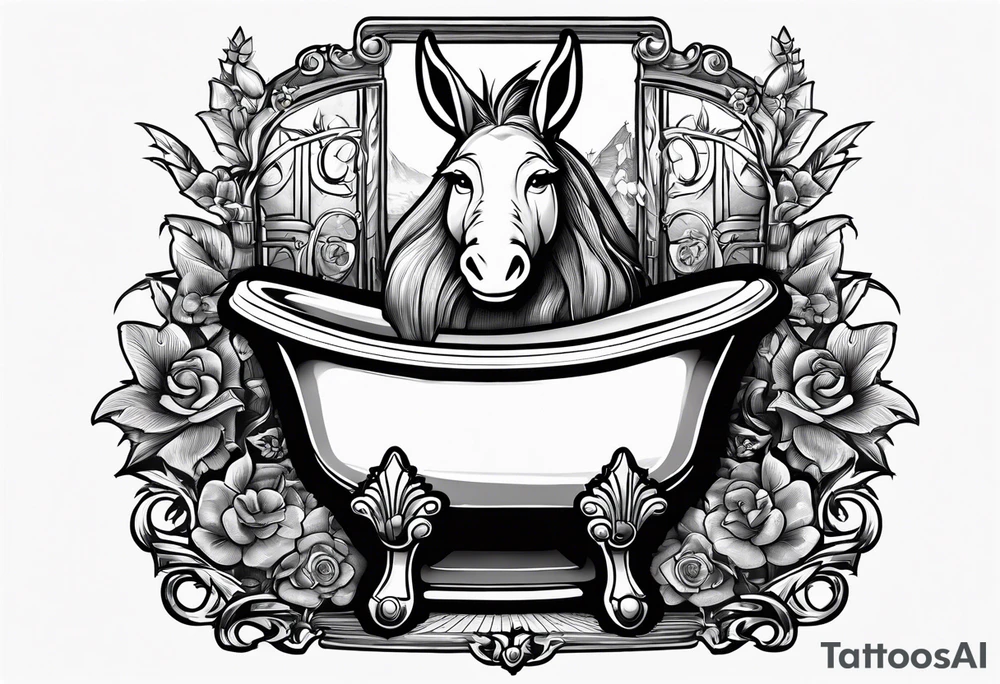 Very epic toilet with donkey from shrek sitting on it tattoo idea