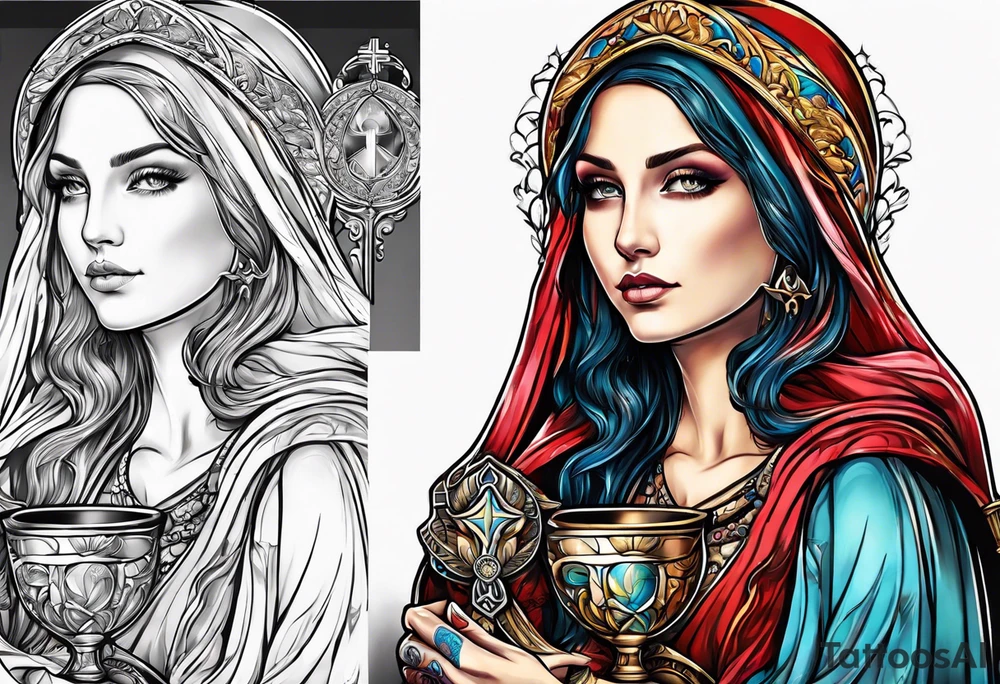 Female saint holding a chalice tattoo idea