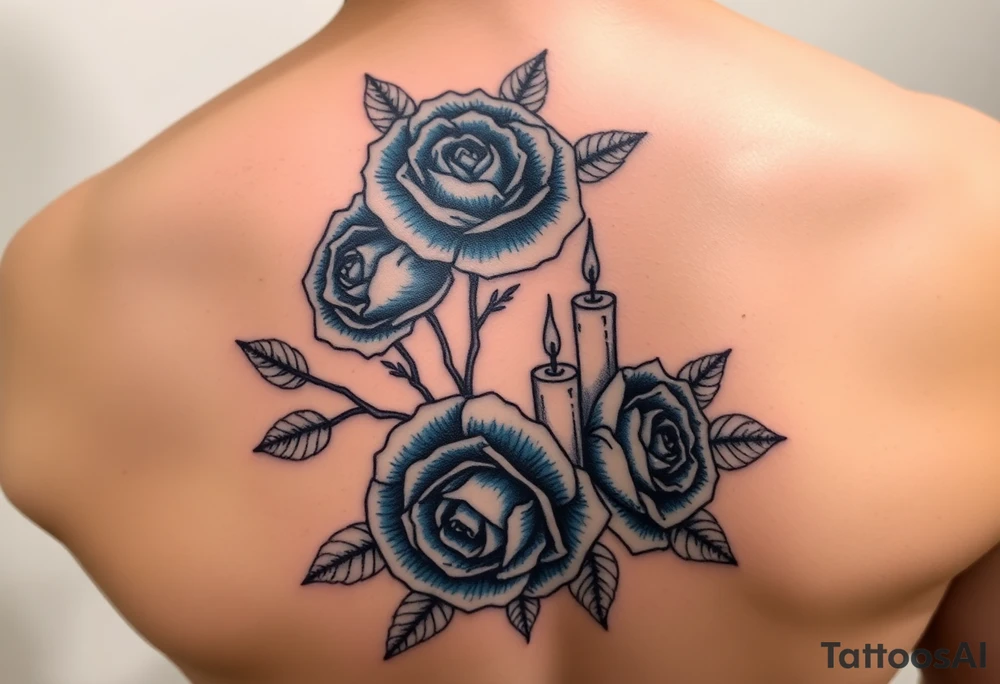 Blue roses and candles, water tattoo idea
