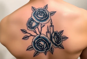 Blue roses and candles, water tattoo idea