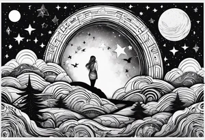 4 black figures looking up at the night sky tattoo idea