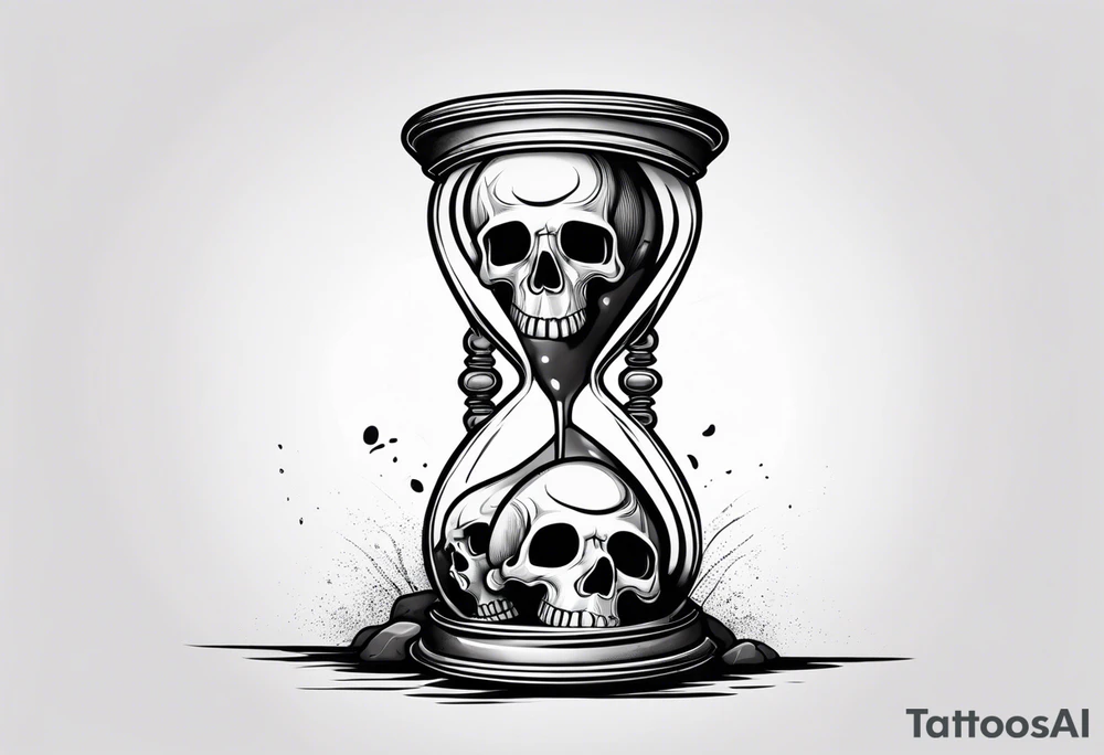 hour glass with skulls in the bottom with a broken bottom glass with the sand spilling out tattoo idea