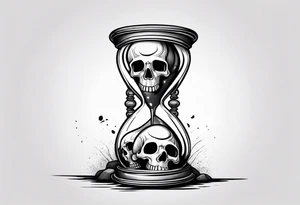 hour glass with skulls in the bottom with a broken bottom glass with the sand spilling out tattoo idea