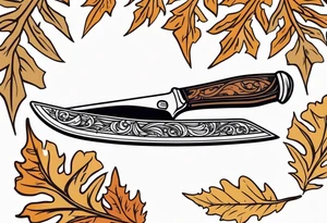 a straight razor lies on oak leaves tattoo idea