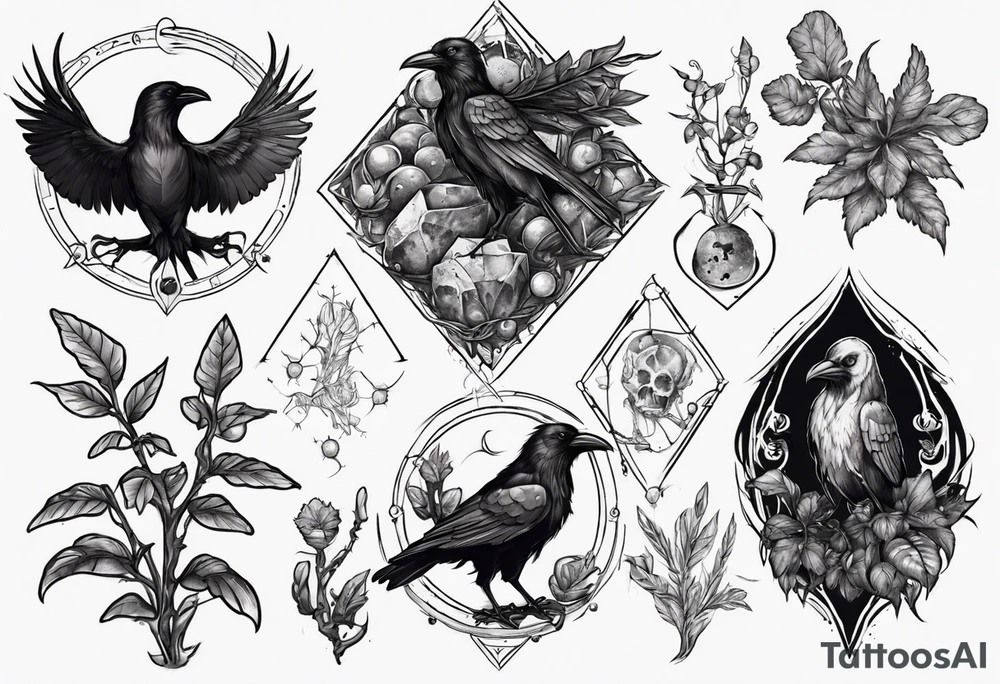 Demon Raven gems poisonous plants and astrology. tattoo idea