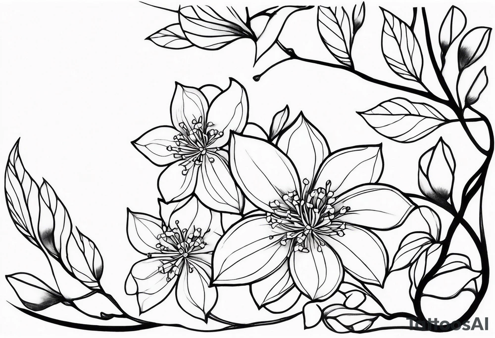 Shoulder and collarbone tattoo of a vibe of night-blooming Jasmine. The tattoo should have a spider web on the branches tattoo idea