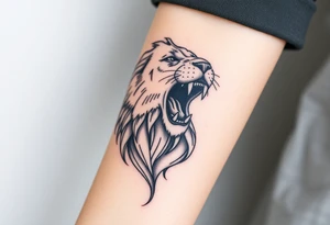 Half of a lioness roaring tattoo idea