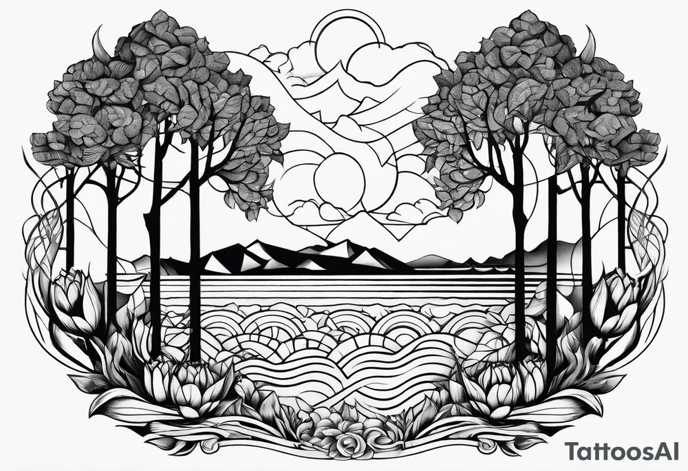 Konzept Tattoo, trees, tulips, waves mythology tattoo idea