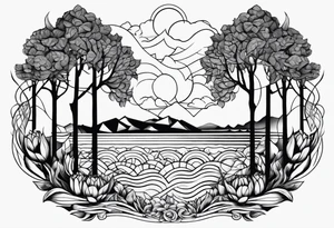 Konzept Tattoo, trees, tulips, waves mythology tattoo idea