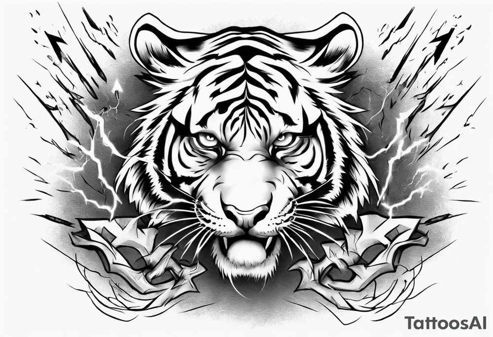 A tiger surrounded by lightning for a forearm sleeve. Also leaving room for a symbol to be below the tiger tattoo idea