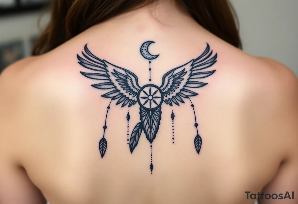 Raven dream catcher milky way moon shooting star tattoo idea