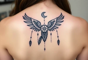 Raven dream catcher milky way moon shooting star tattoo idea
