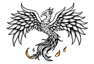 magnificent phoenix rising from golden flames with trailing embers tattoo idea
