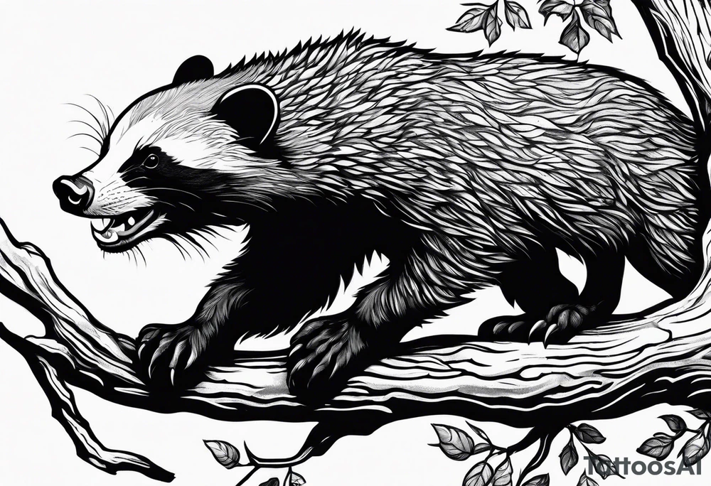 honey badger falling off branch tattoo idea