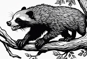 honey badger falling off branch tattoo idea