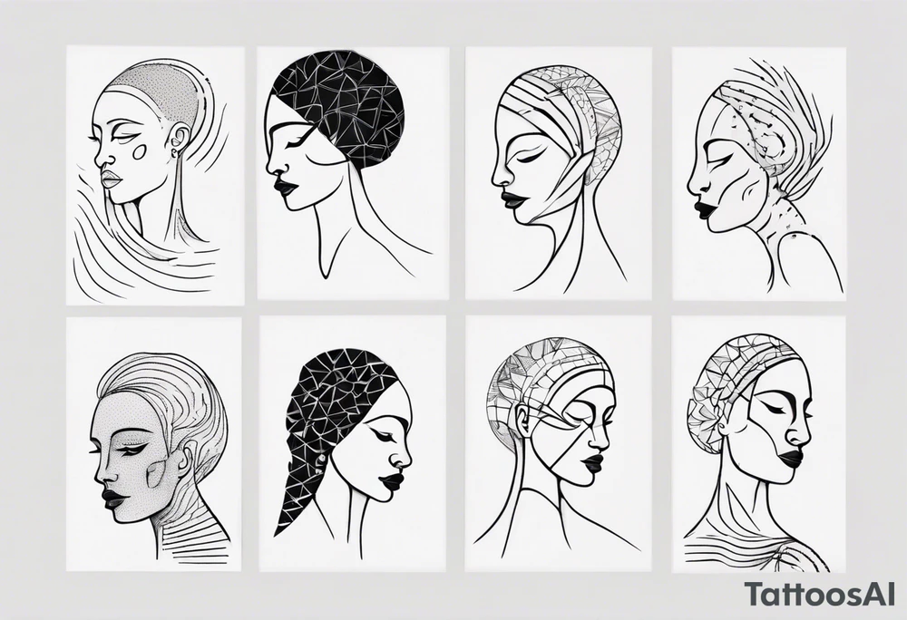 Abstract fine line woman dotwork tattoo idea