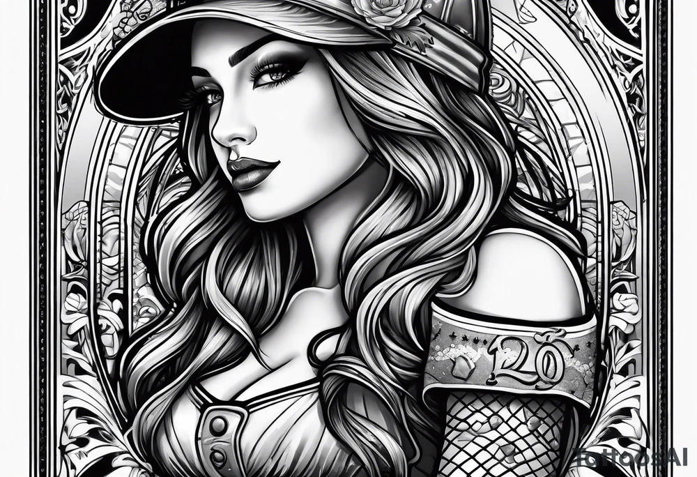 playing card number 4 with baseball player as card art tattoo idea