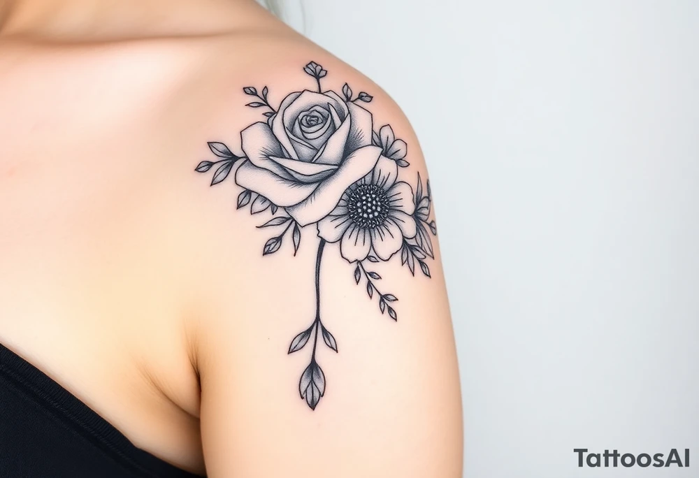 Rose and Chrysanthemum bouquet tattoo tattoo idea
