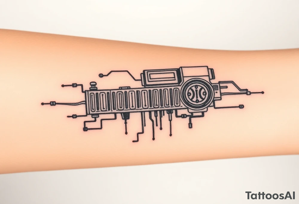 Bio-Mechanical internal computer, binary code, symbolism for 6 kids, 5 boys and youngest is a girl tattoo idea