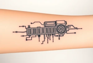 Bio-Mechanical internal computer, binary code, symbolism for 6 kids, 5 boys and youngest is a girl tattoo idea
