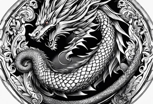 Drache mit ganzen Körper
Kopf ist unten der Körper schlängelt nach oben tattoo idea