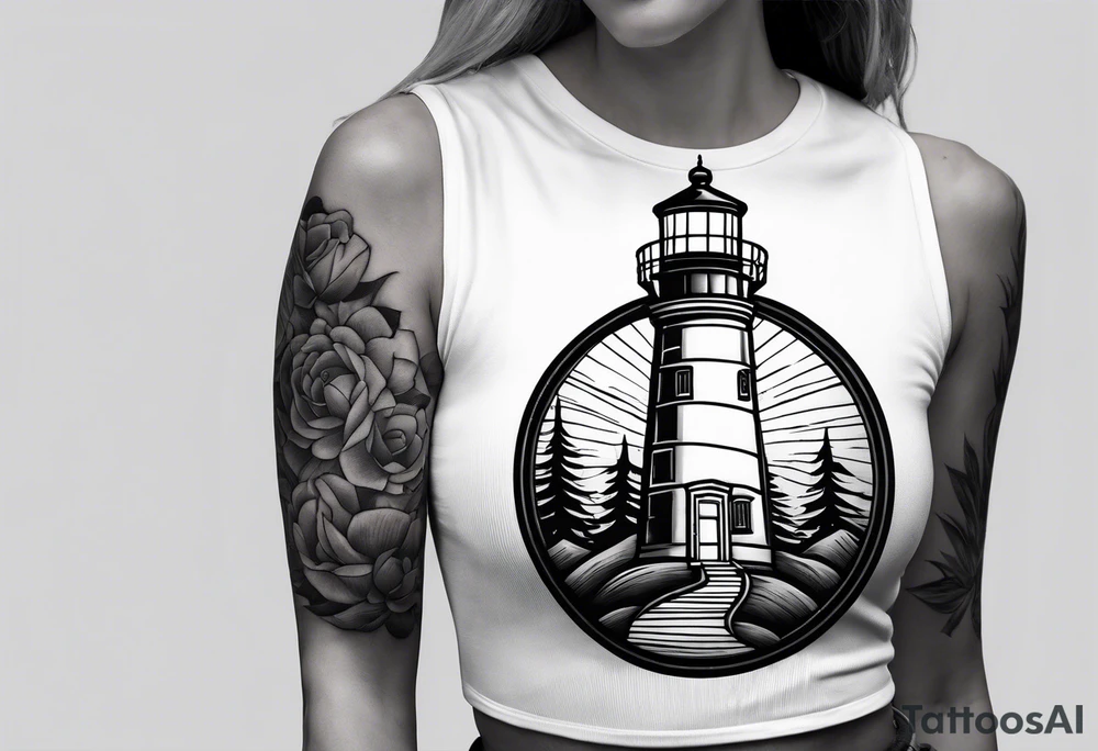 Light house in a round frame tattoo idea