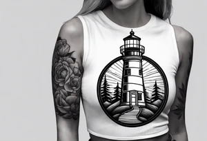 Light house in a round frame tattoo idea