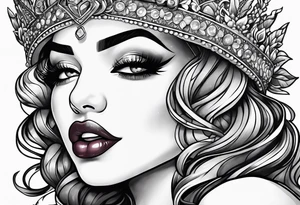 Latina Queen ahegao, tongue out drooling, happy, whitespace hentai tattoo idea