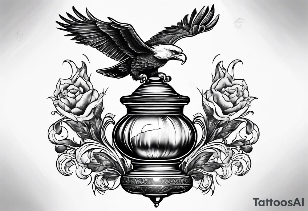 Oil lamp with an eagle next to it tattoo idea