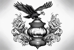 Oil lamp with an eagle next to it tattoo idea