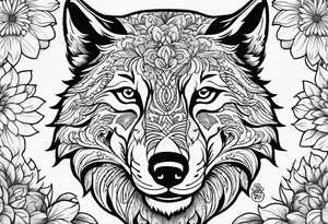 NC STATE UNIVERSITY WOLF MASCOT IN A FLRAL TOILE PATTERN tattoo idea