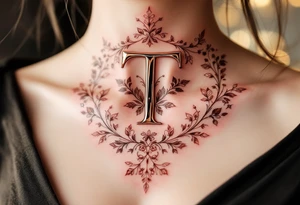 A sleek modern "T" in rosegold with a chrome-like metallic finish. tattoo idea