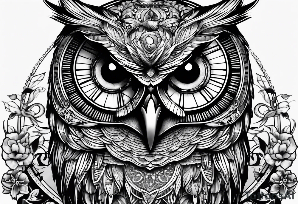 Owl with clockwork tattoo idea