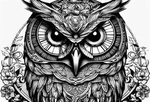 Owl with clockwork tattoo idea