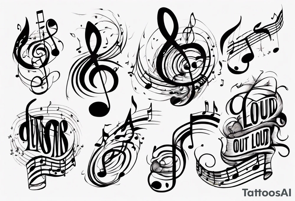 Musical notes and lines with the phrase Dream Out Loud tattoo idea