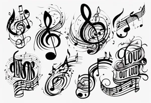 Musical notes and lines with the phrase Dream Out Loud tattoo idea